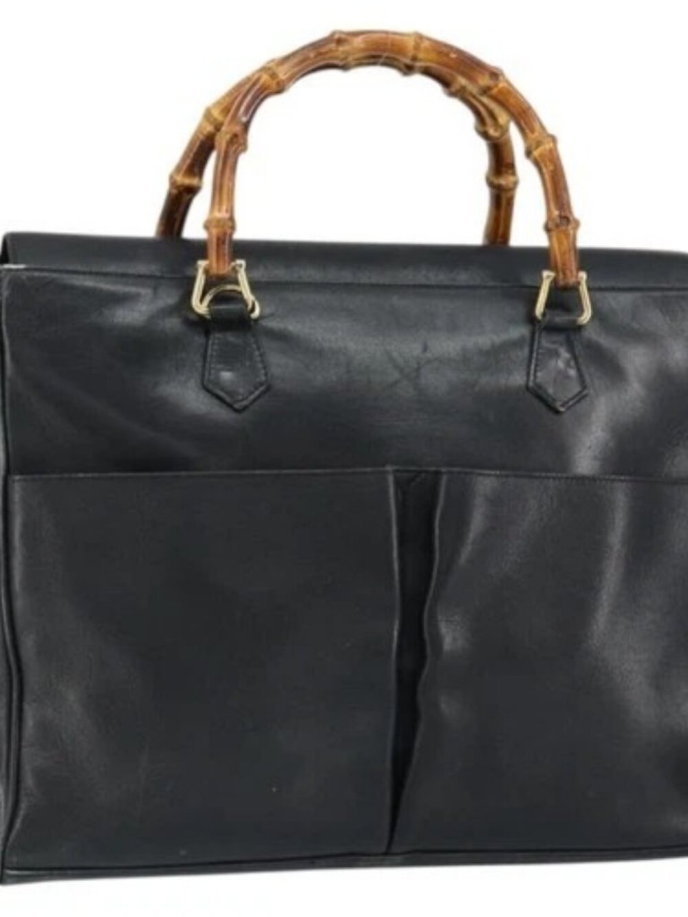 GUCCI Bamboo Hand Bag Leather Black Gold 002 2855 0322 0 Auth 148238